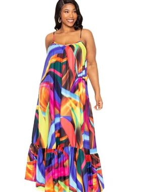 Color Splash Abstract  Maxi Dress | Flowy Sleeveless Boho Resort Dress | Women’s